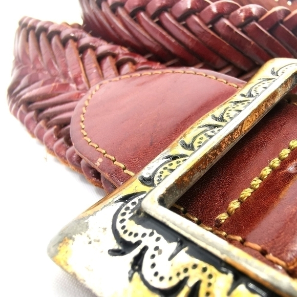 Women's Large Braided Brown Gold Tone Buckle Belt - Picture 6 of 8